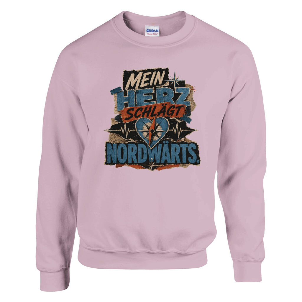 Pullover in Weiß mit Motiv „Mein Herz schlägt NORDWÄRTS.“
