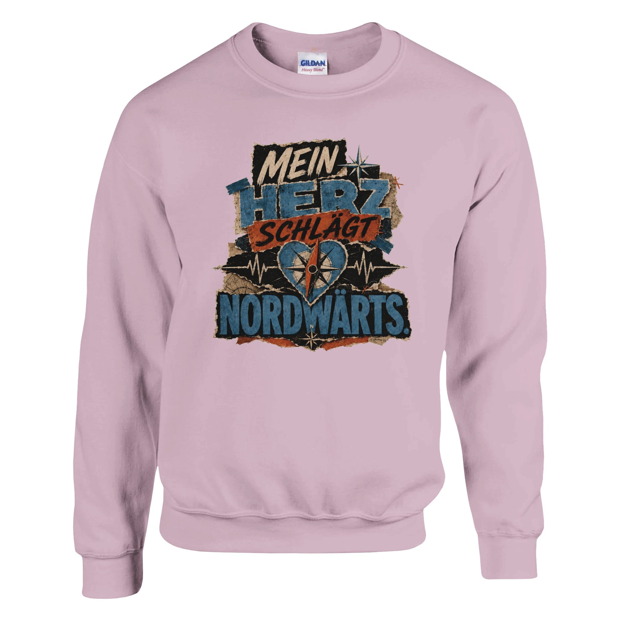 Pullover in Weiß mit Motiv „Mein Herz schlägt NORDWÄRTS.“