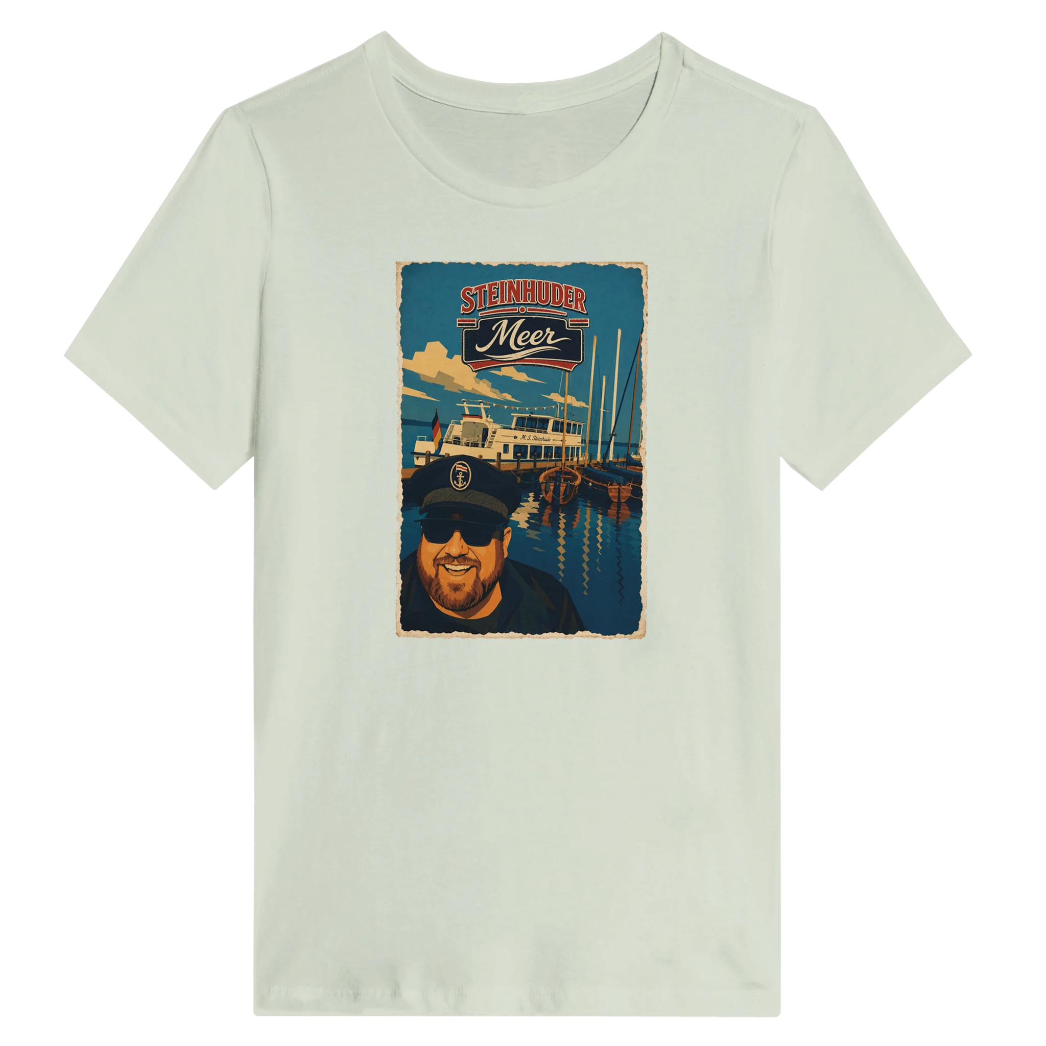 Damen-T-Shirt in Weiß mit Motiv „Kapitän an Bord“