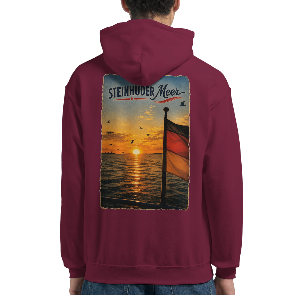 Hoodie in Weiß mit Motiv „Flagge und Sunset“