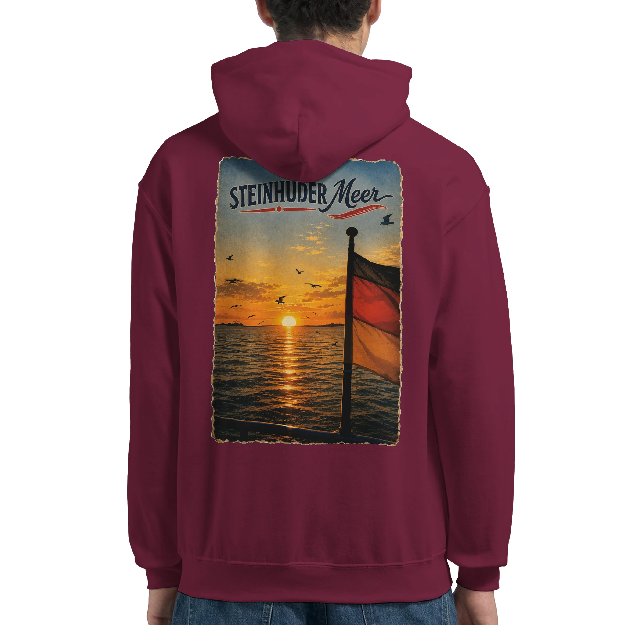 Hoodie in Weiß mit Motiv „Flagge und Sunset“