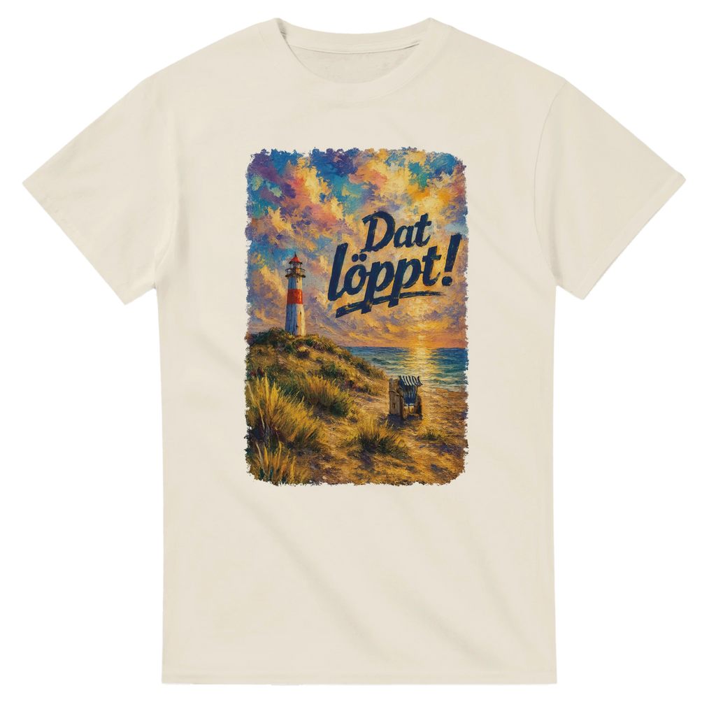 T-Shirt in Natur mit Motiv „Dat löppt! Typisch Norddeutsch“