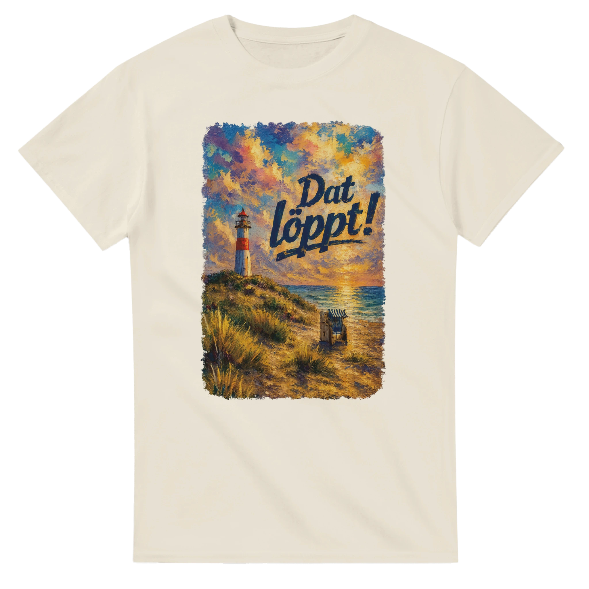 T-Shirt in Natur mit Motiv „Dat löppt! Typisch Norddeutsch“
