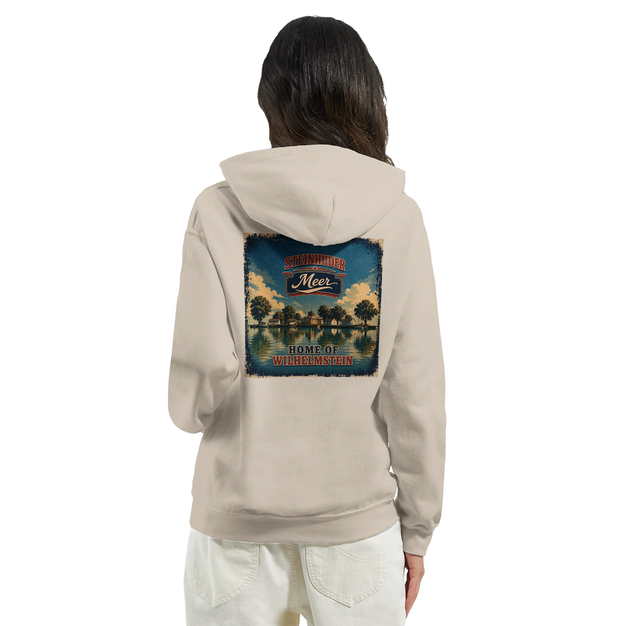 Hoodie in Sand mit Motiv „Insel Wilhelmstein“