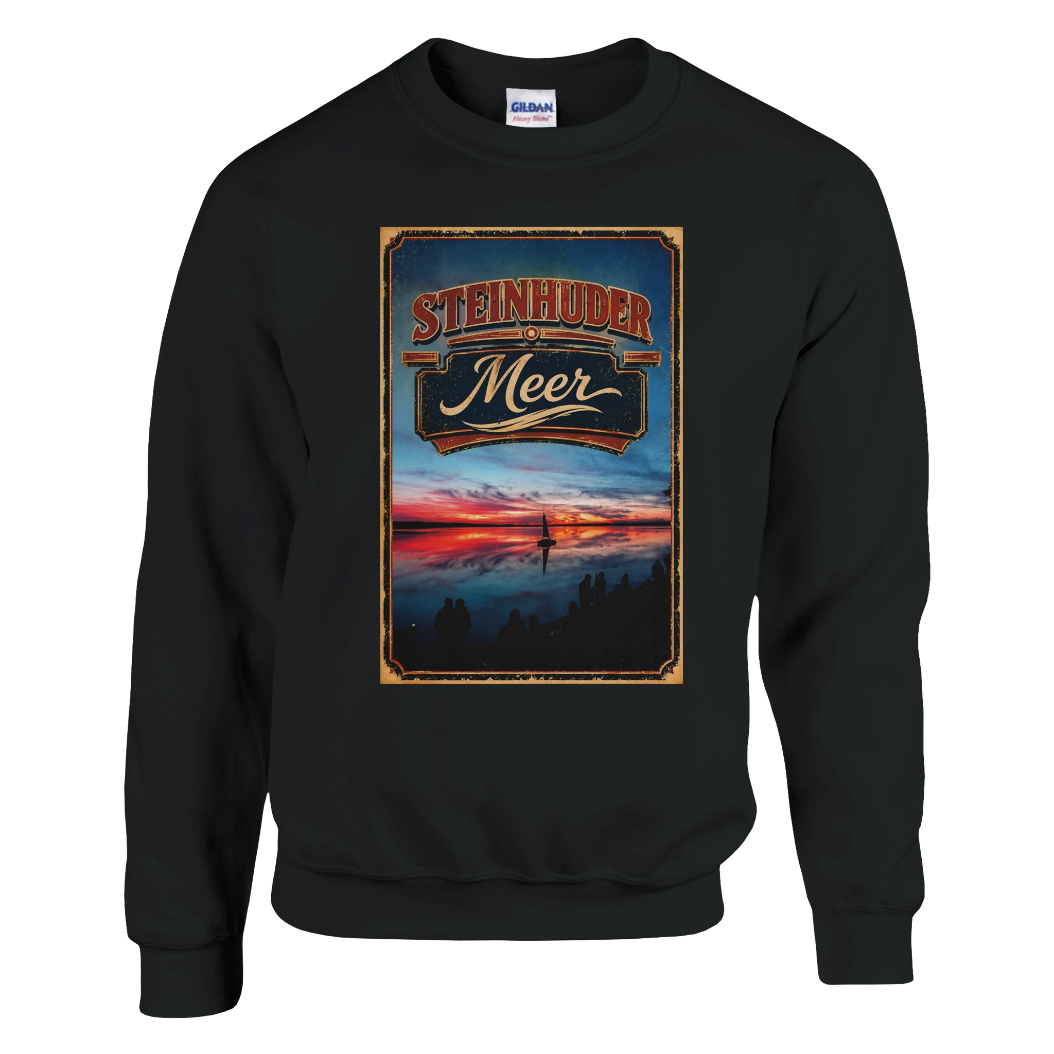 Pullover in Aschgrau mit Motiv „Sunset und Segler am Wilhelmstein – Steinhuder Meer“