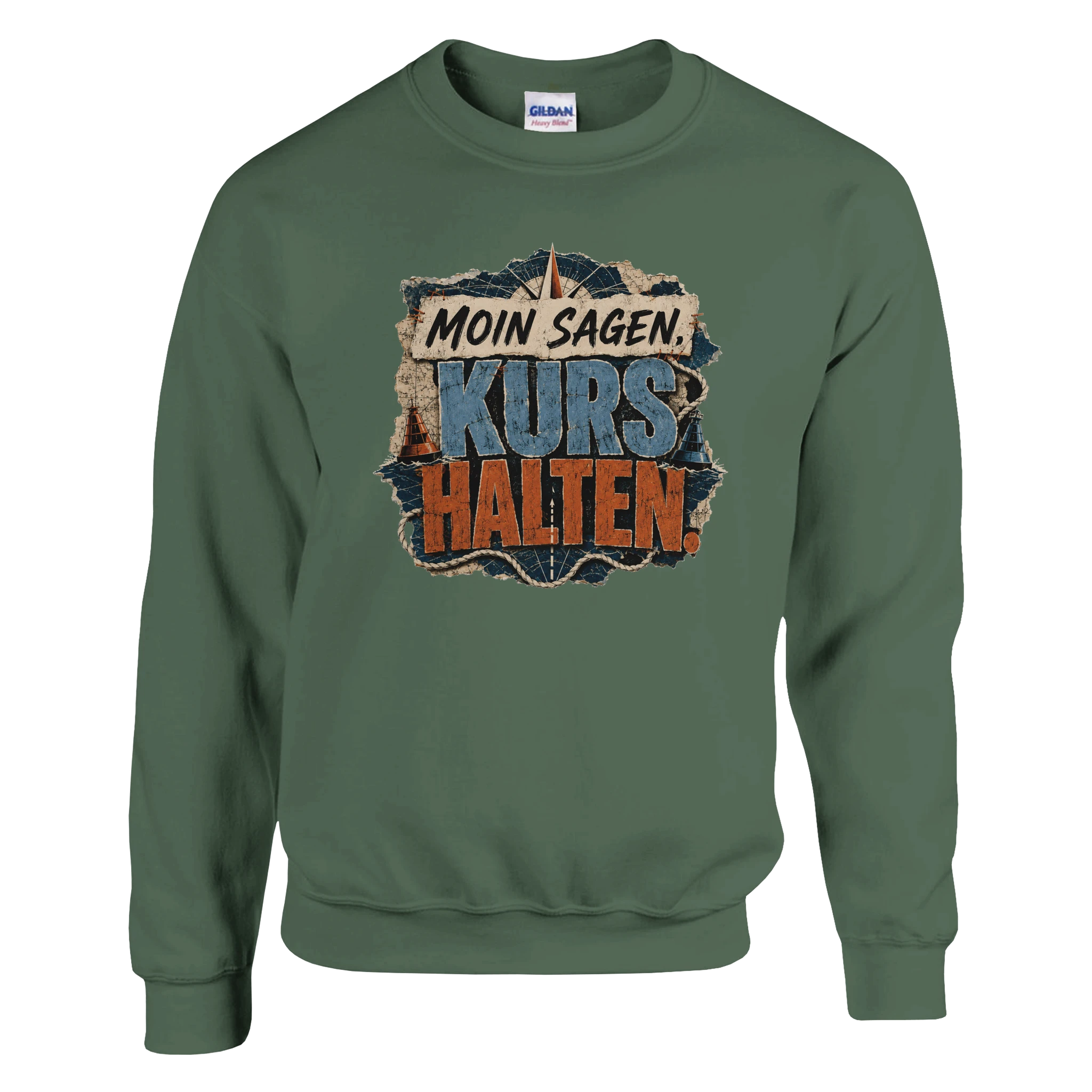 Pullover in Weiß mit Motiv „Moin sagen. Kurs halten.“