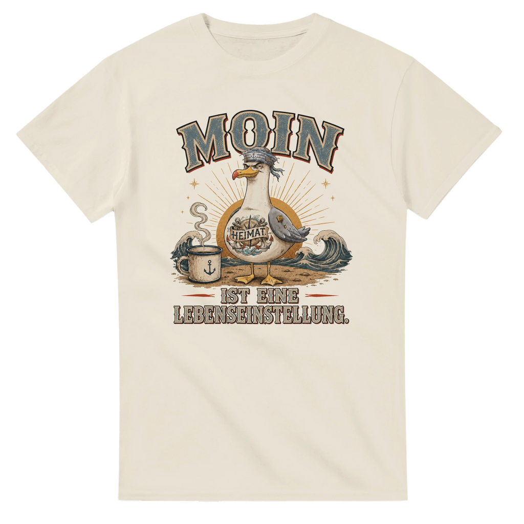 T-Shirt in Weiß mit Motiv „Moin ist eine Lebenseinstellung“