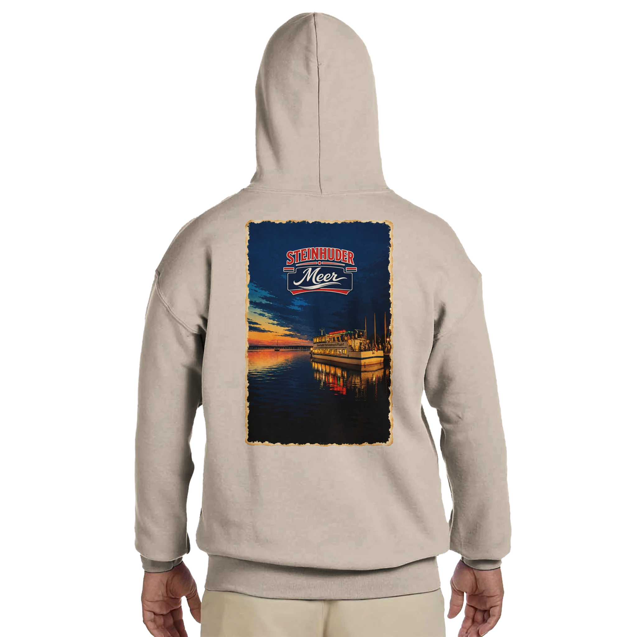 Hoodie in Aschgrau mit Motiv „MS Steinhude Abendstimmung“