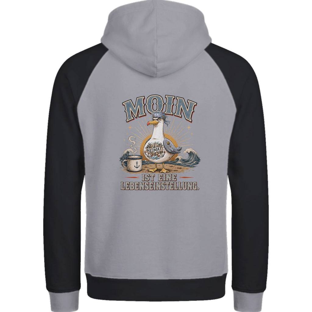 Hoodie in Ton mit Motiv „Moin ist eine Lebenseinstellung Möwe“