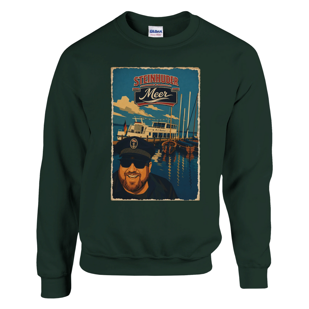 Pullover in Aschgrau mit Motiv „Kapitän an Bord“