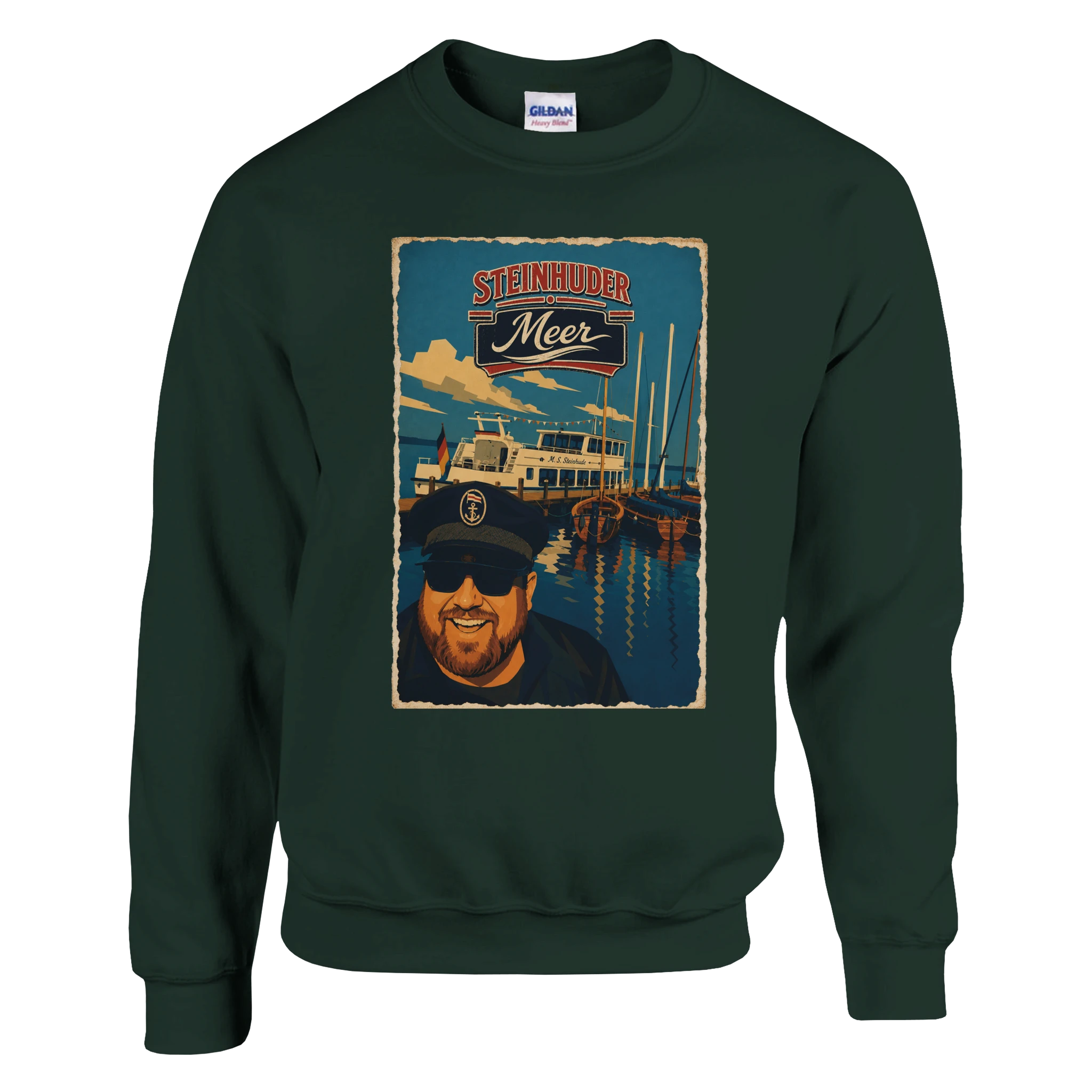 Pullover in Aschgrau mit Motiv „Kapitän an Bord“