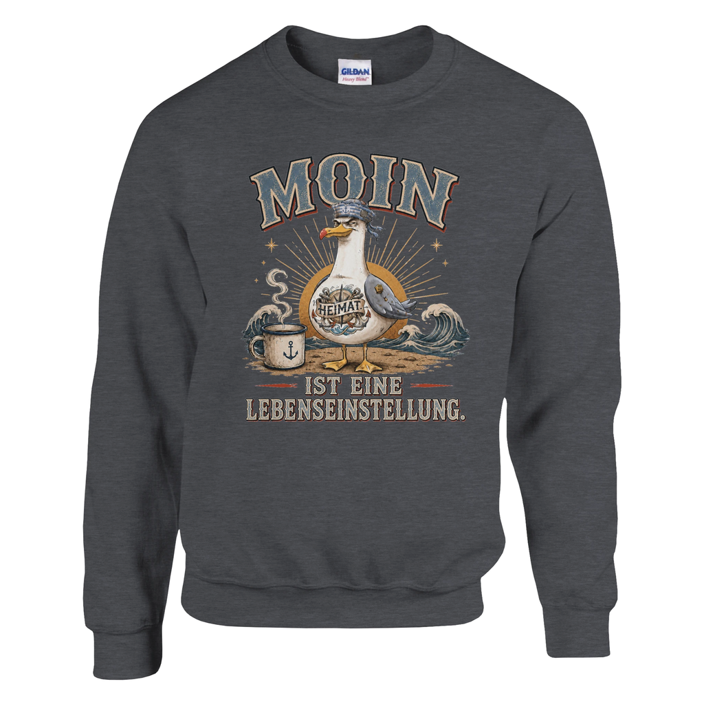 Pullover in Weiß mit Motiv „Moin ist eine Lebenseinstellung Möwe“