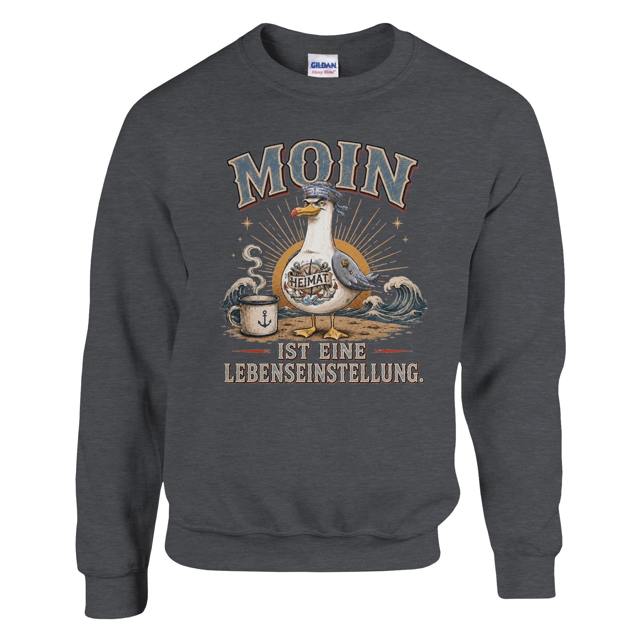 Pullover in Weiß mit Motiv „Moin ist eine Lebenseinstellung Möwe“