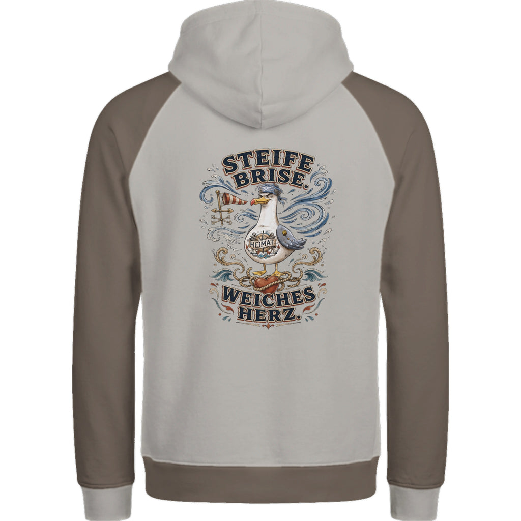 Hoodie in Ton mit Motiv „Steife Brise. Weiches Herz.“