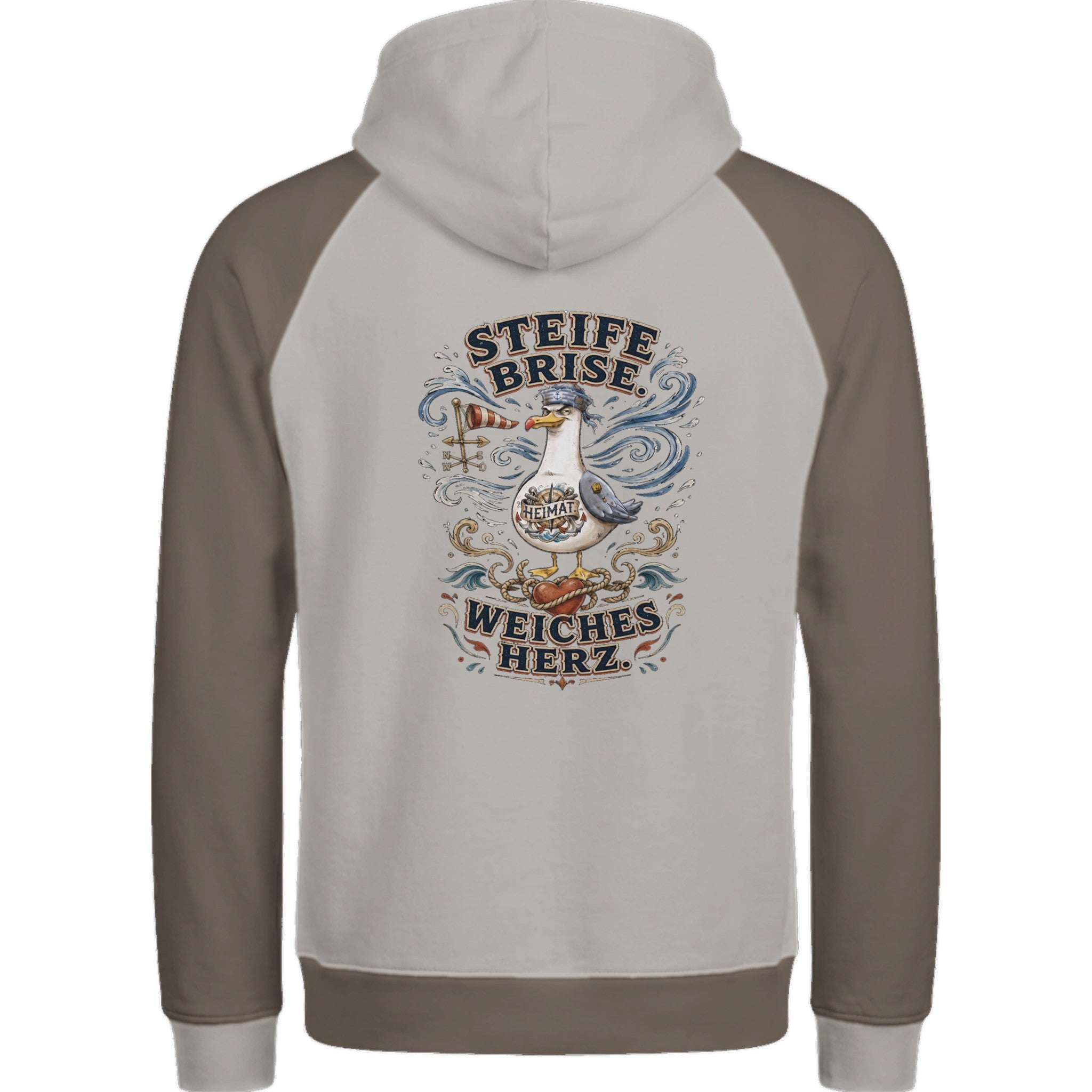 Hoodie in Ton mit Motiv „Steife Brise. Weiches Herz.“