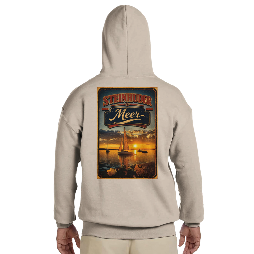 Hoodie in Aschgrau mit Motiv „White Night am Wilhelmstein im Sonnenuntergang“