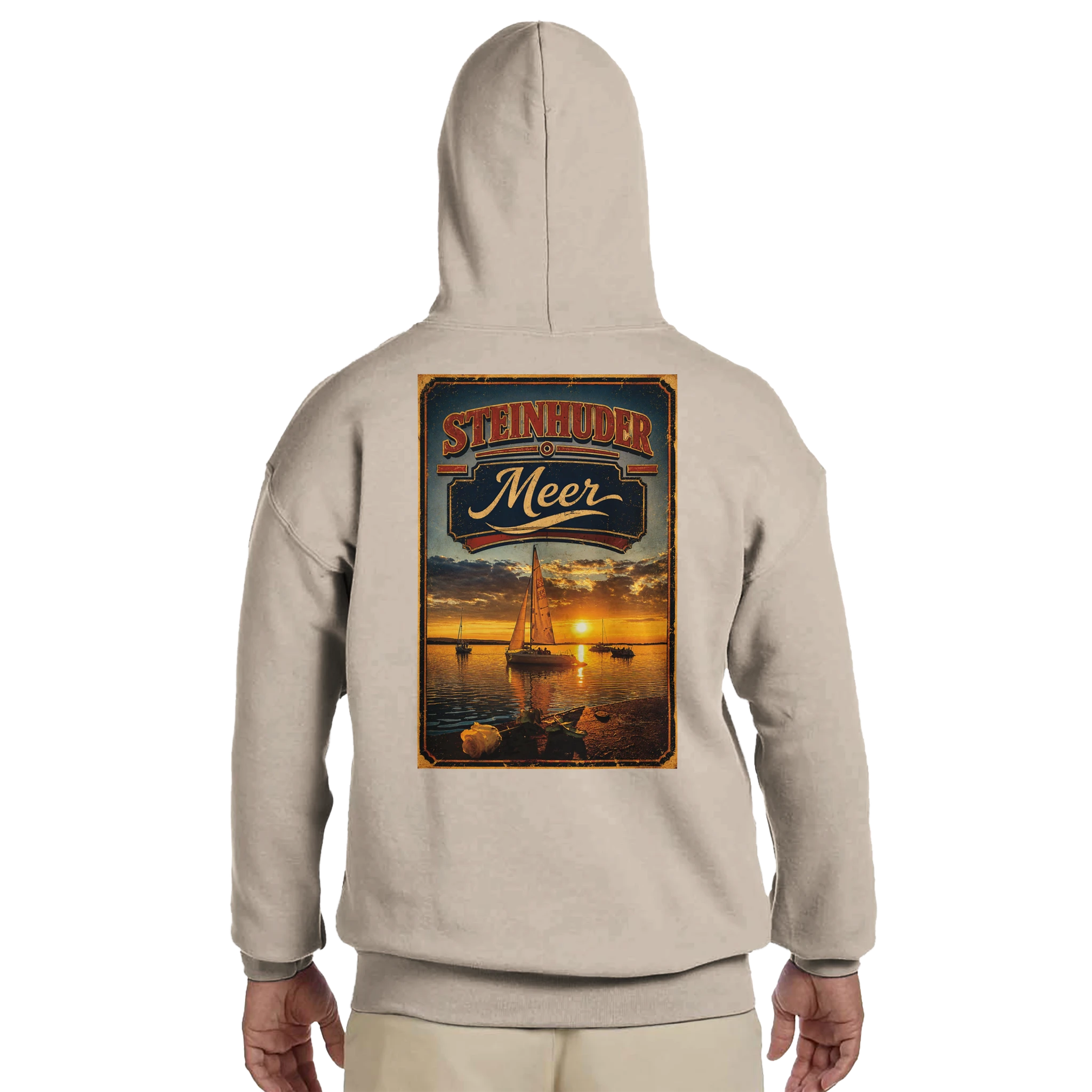 Hoodie in Aschgrau mit Motiv „White Night am Wilhelmstein im Sonnenuntergang“