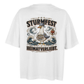 Damen-T-Shirt in Weiß mit Motiv „Sturmfest & Heimatverliebt Möwe“