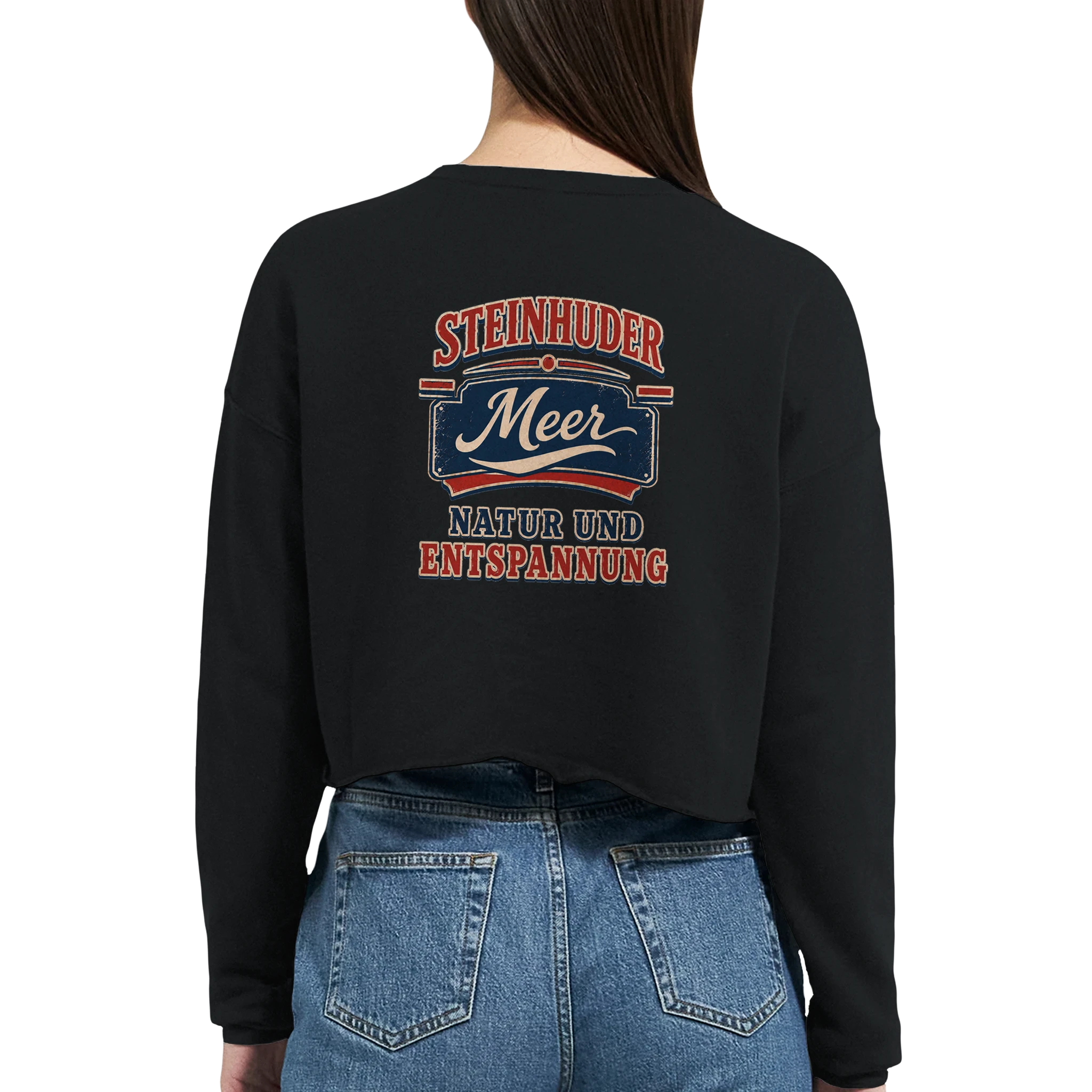 Damen-Pullover in Staubblau mit Motiv „Natur und Entspannung am Steinhuder Meer“
