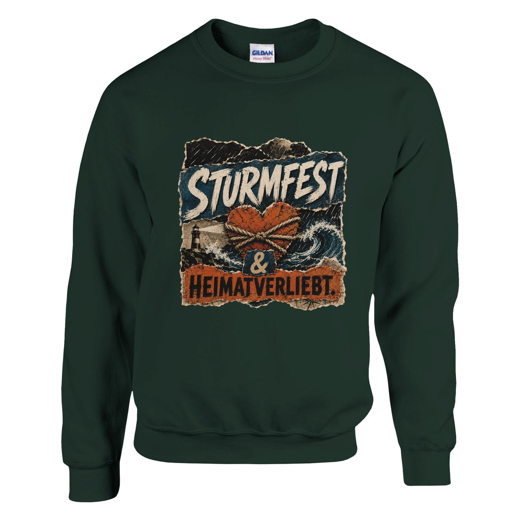 Pullover in Weiß mit Motiv „Sturmfest & Heimatverliebt“