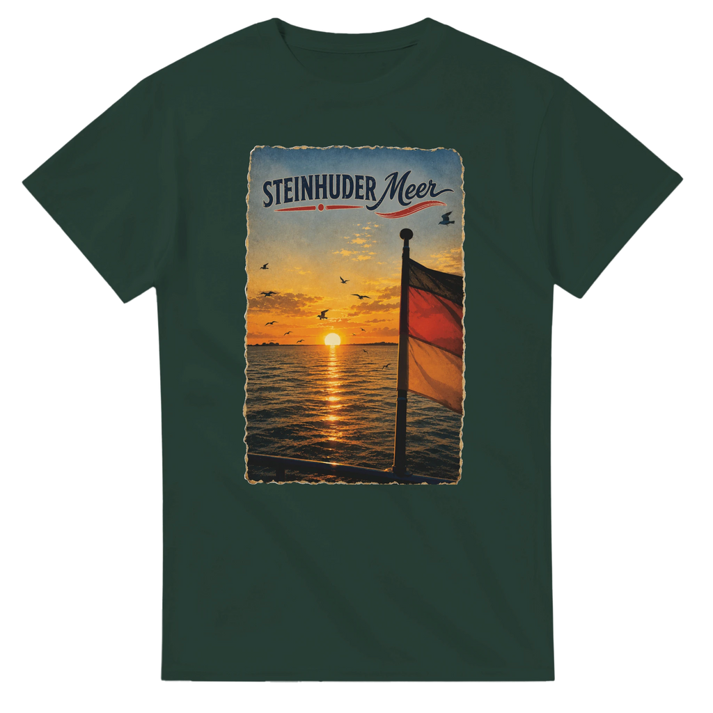 T-Shirt in Natur mit Motiv „Flagge und Sunset“