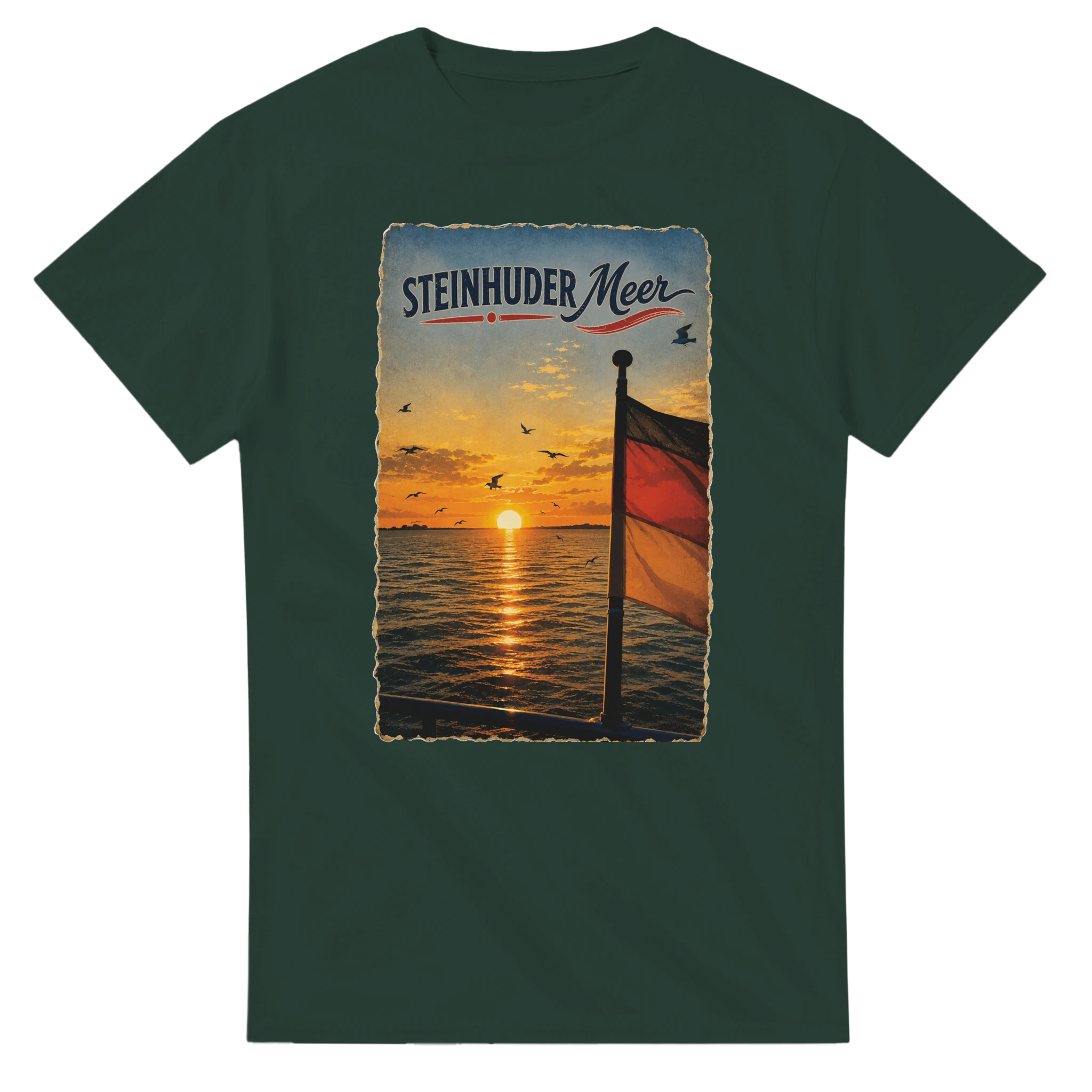 T-Shirt in Natur mit Motiv „Flagge und Sunset“