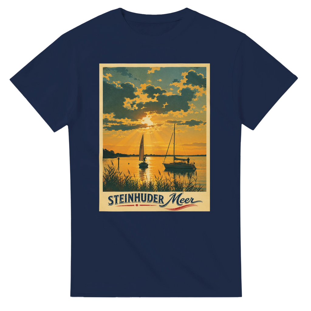 T-Shirt in Natur mit Motiv „Segler am Steinhuder Meer beim Sunset“