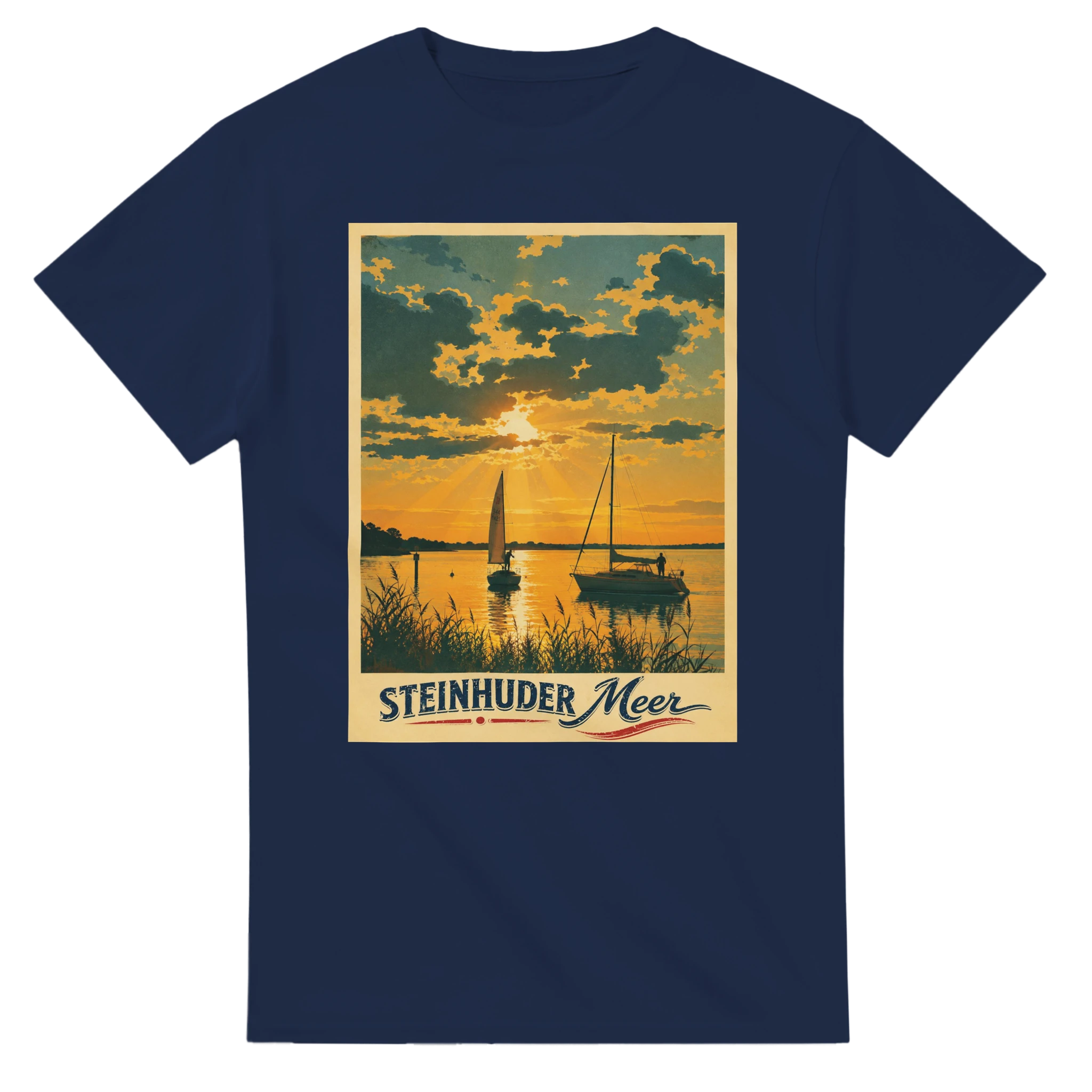 T-Shirt in Natur mit Motiv „Segler am Steinhuder Meer beim Sunset“