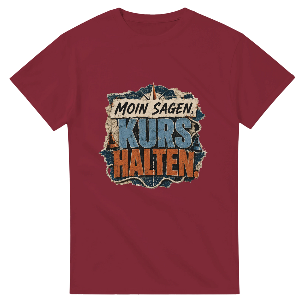 T-Shirt in Weiß mit Motiv „Moin sagen. Kurs halten.“