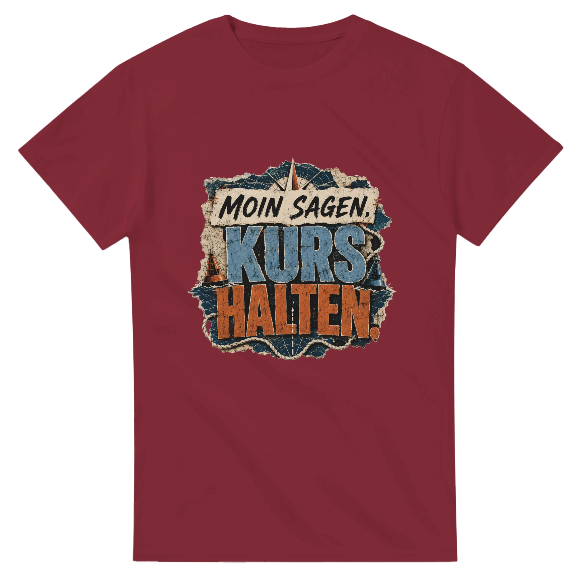 T-Shirt in Weiß mit Motiv „Moin sagen. Kurs halten.“