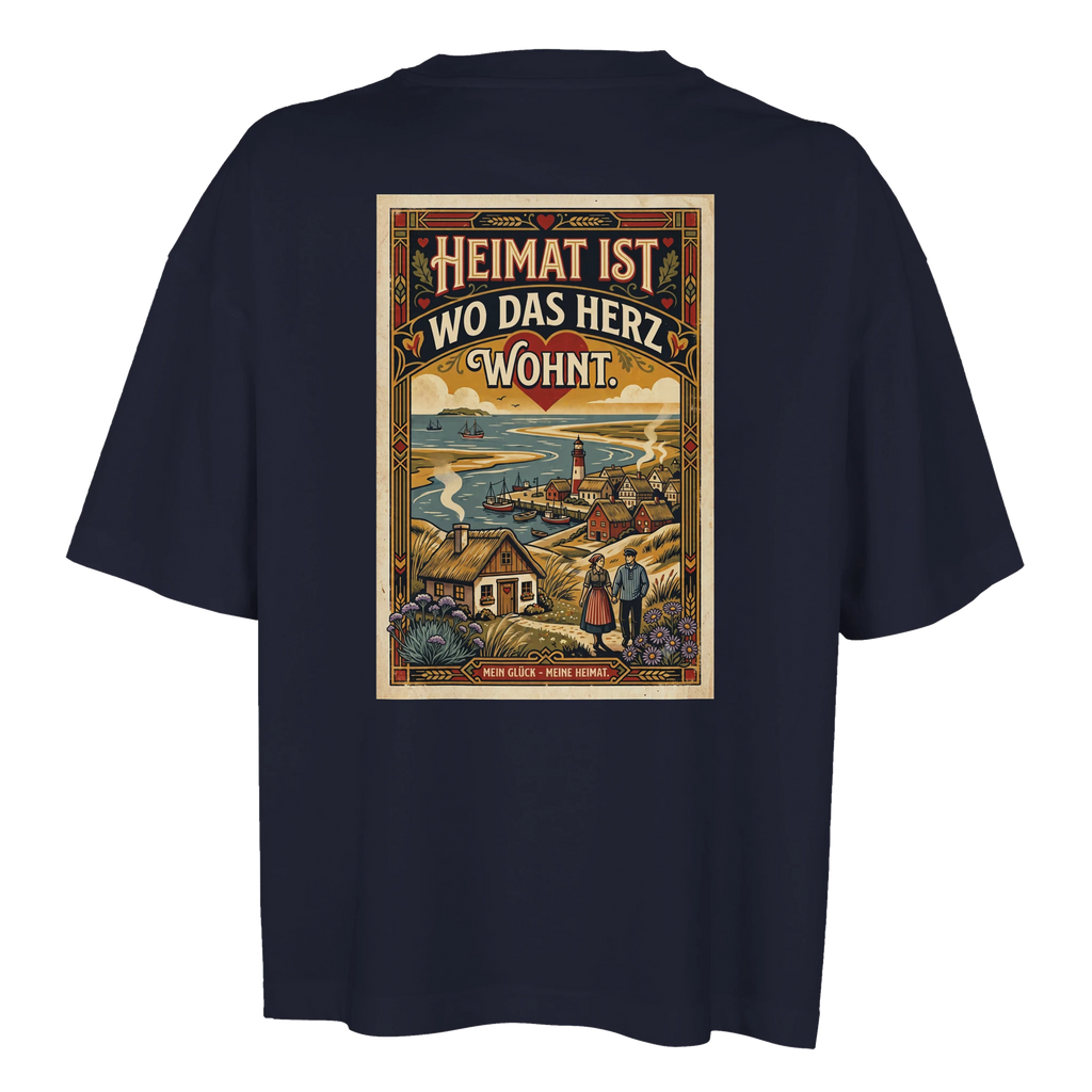 Damen-T-Shirt in Weiß mit Motiv „Heimat ist, wo das Herz wohnt“