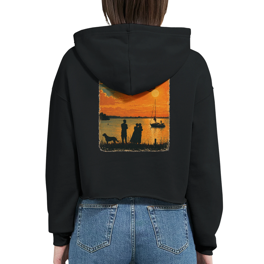 Damen-Hoodie in Pfirsich mit Motiv „Familie beim Sunset“