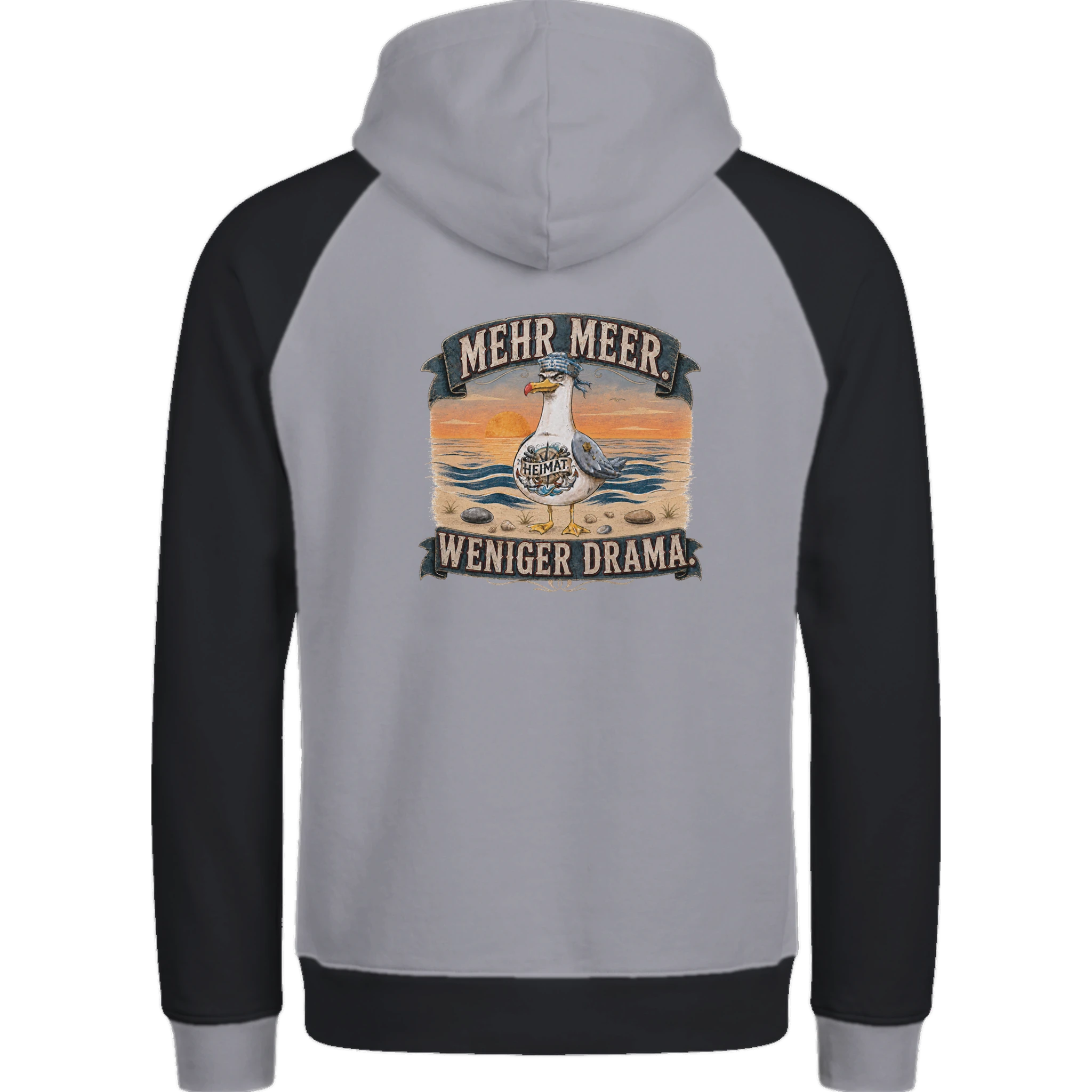 Hoodie in Ton mit Motiv „Mehr Meer. Weniger Drama.“