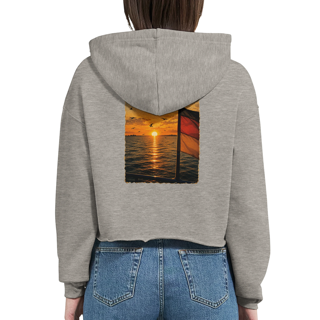 Damen-Hoodie in Pfirsich mit Motiv „Flagge und Sunset“