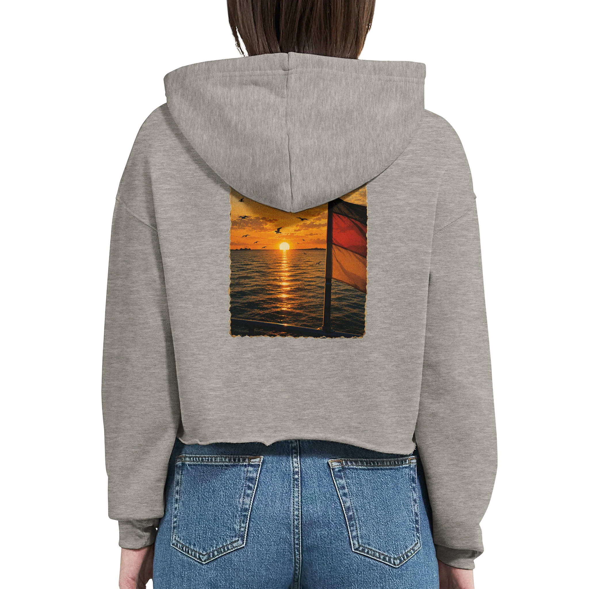 Damen-Hoodie in Pfirsich mit Motiv „Flagge und Sunset“