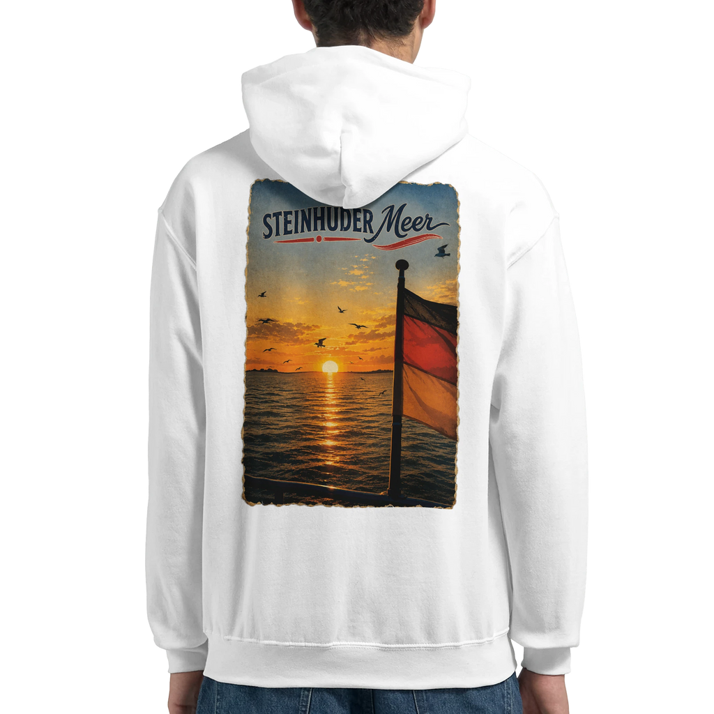 Hoodie in Weiß mit Motiv „Flagge und Sunset“