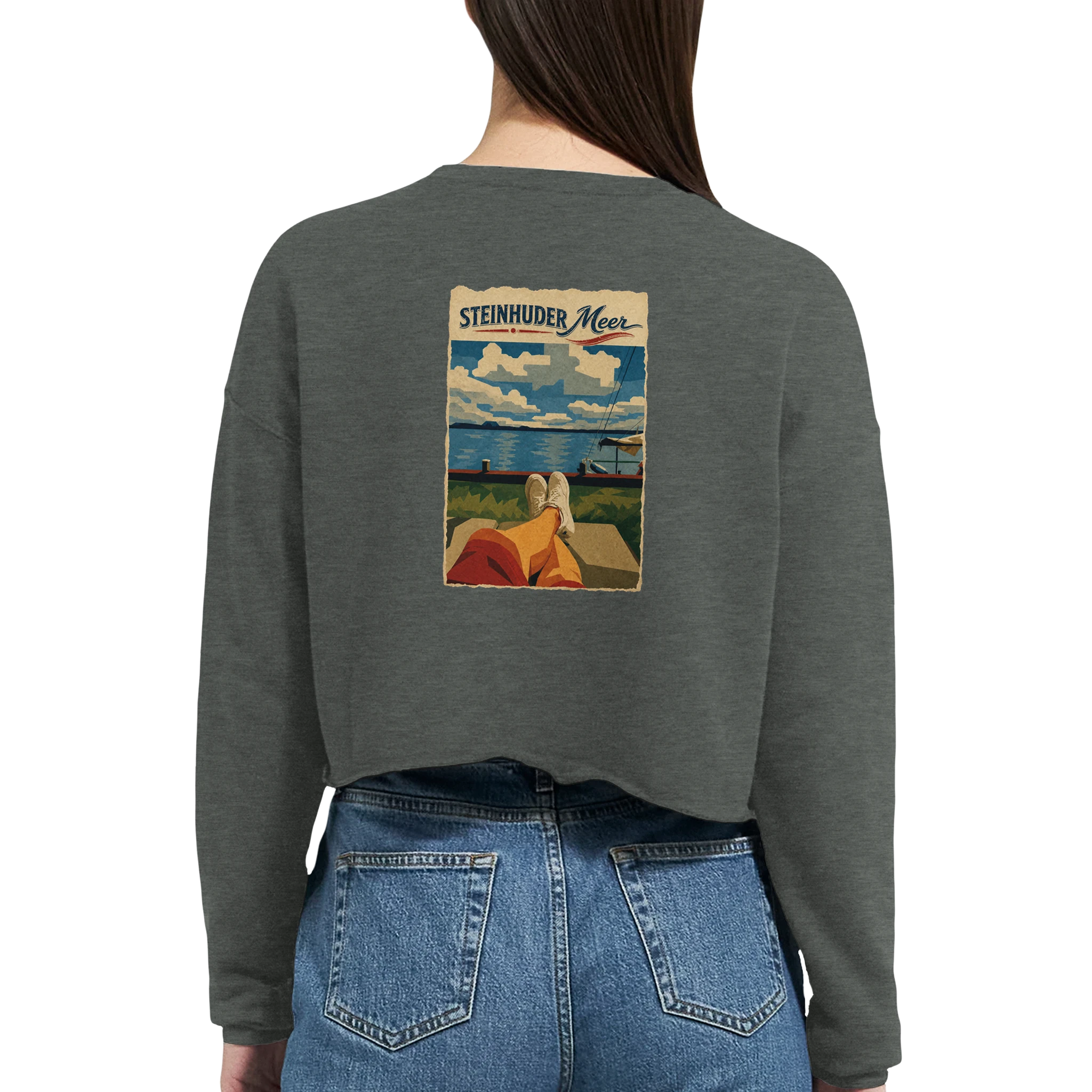 Damen-Pullover in Staubblau mit Motiv „Chillout“