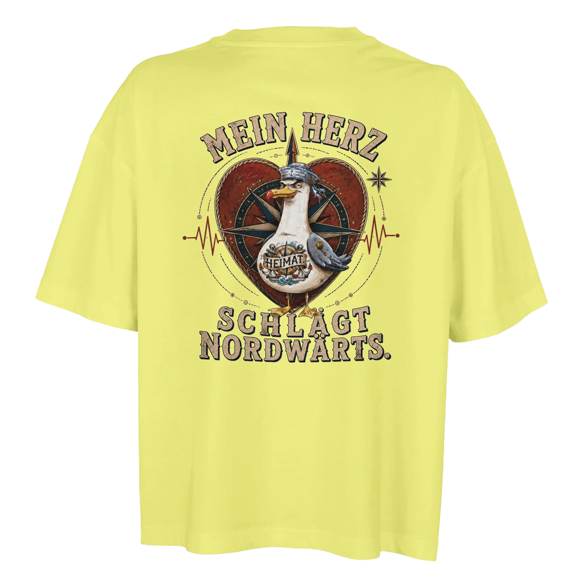 Damen-T-Shirt in Weiß mit Motiv „Mein Herz schlägt NORDWÄRTS. Möwe“