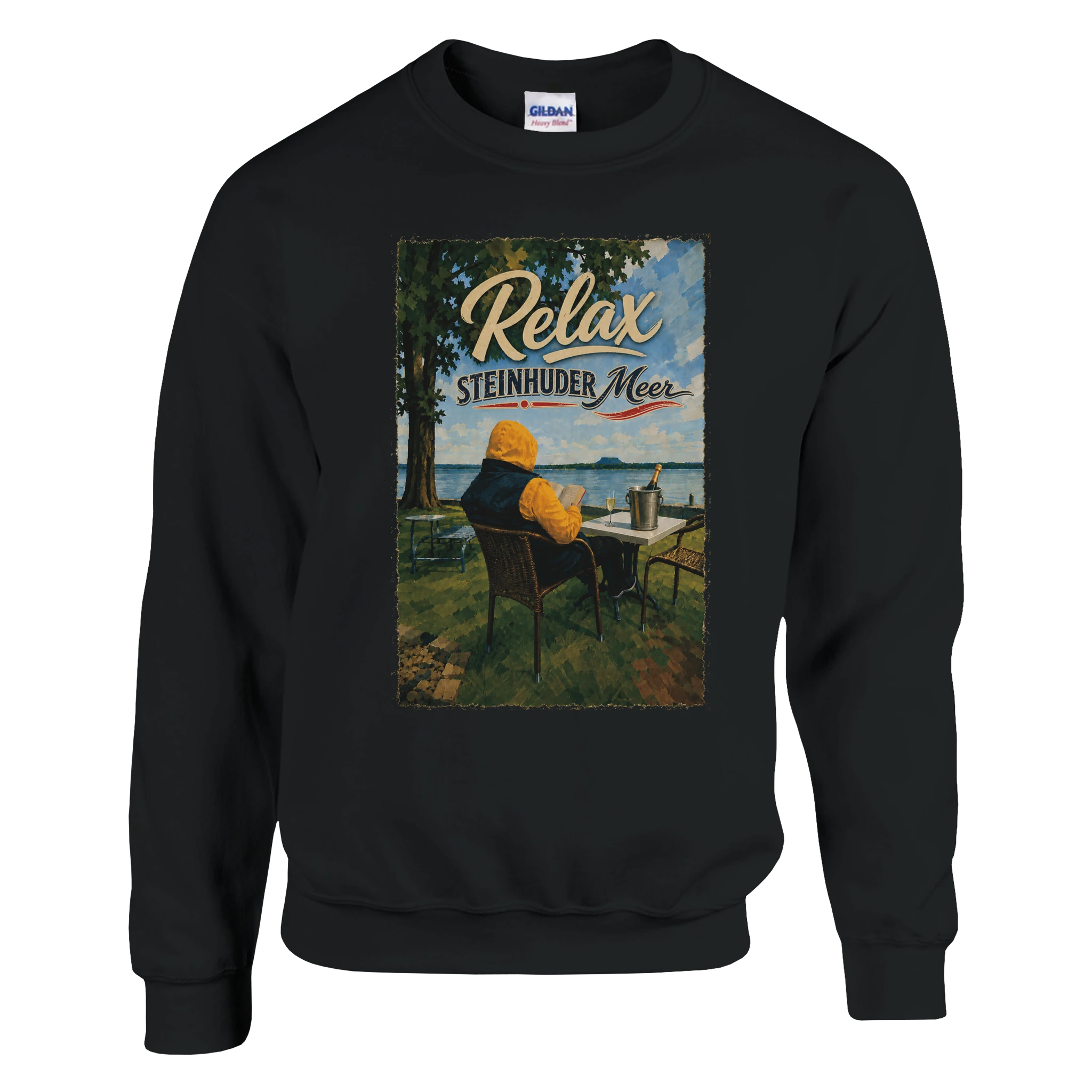 Pullover in Weiß mit Motiv „Relax und Champagner“