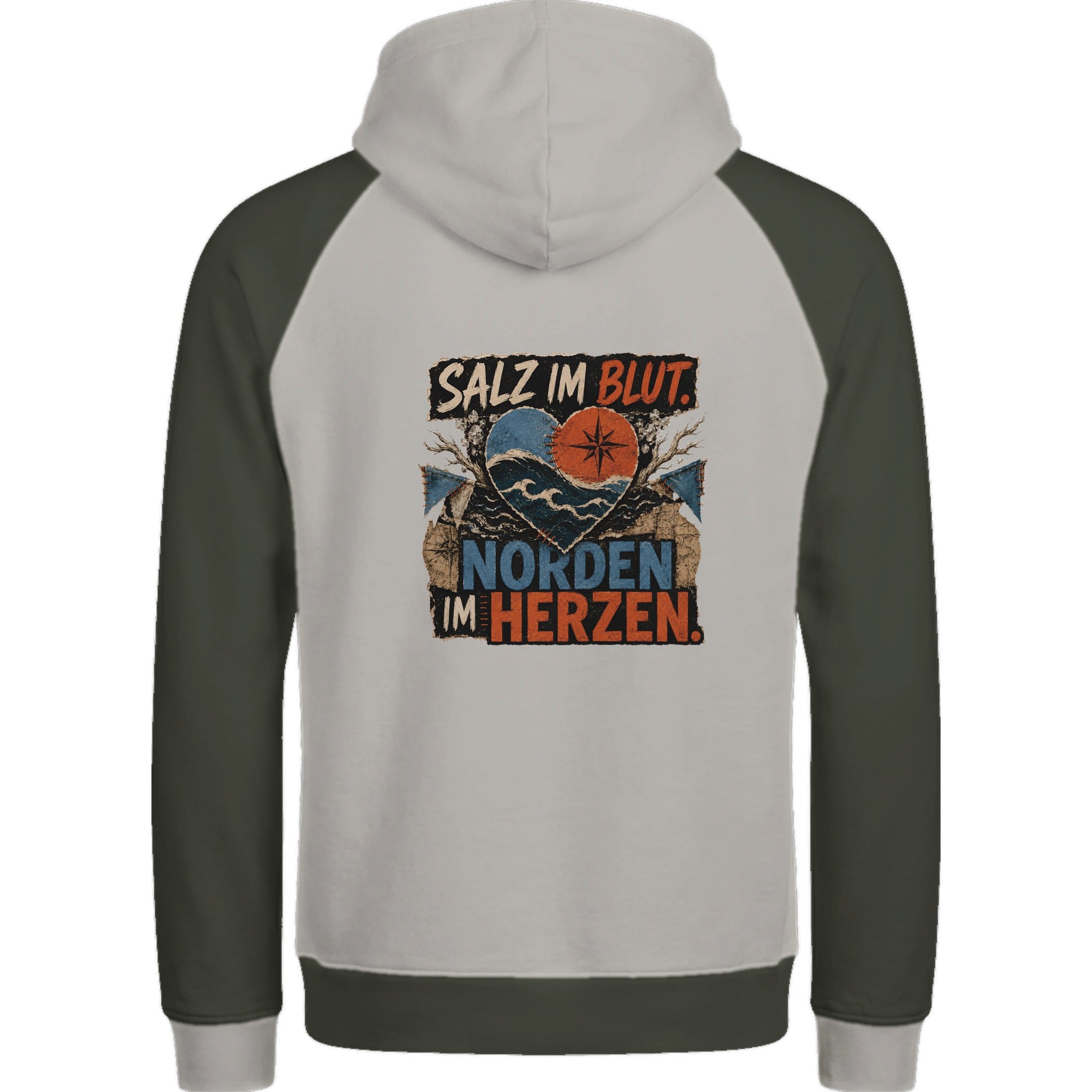 Hoodie in Ton mit Motiv „Salz im Blut. Norden im Herzen.“