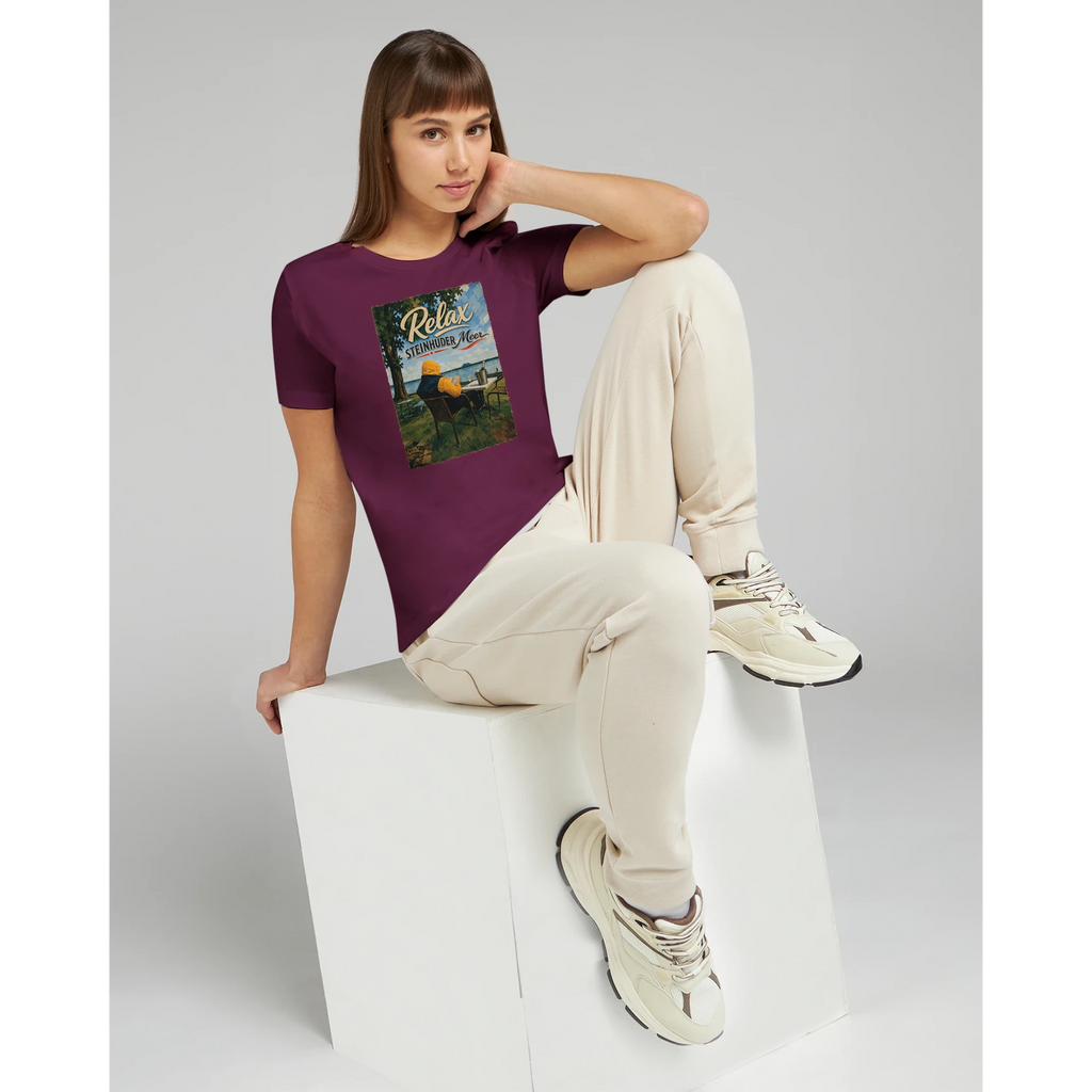 Damen-T-Shirt in Zitronengelb mit Motiv „Relax und Champagner“