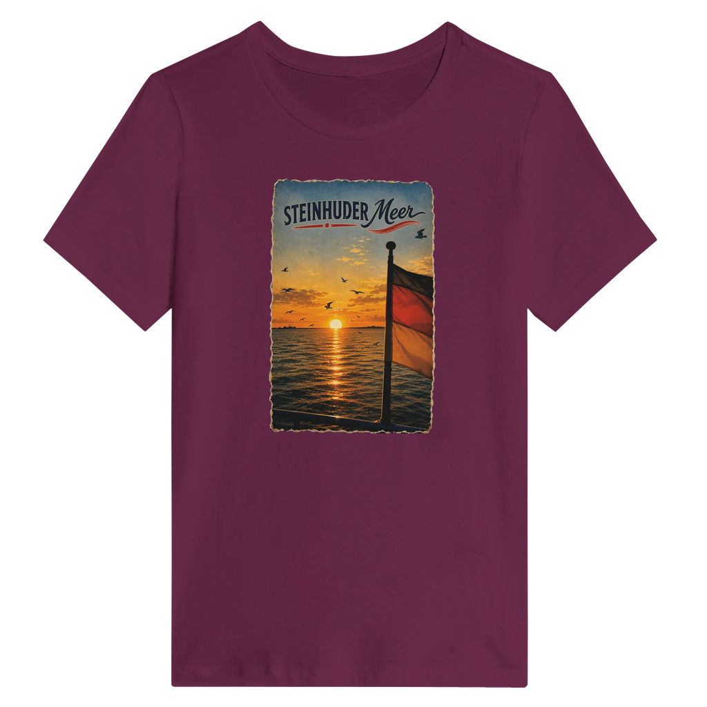Damen-T-Shirt in Weiß mit Motiv „Flagge und Sunset“