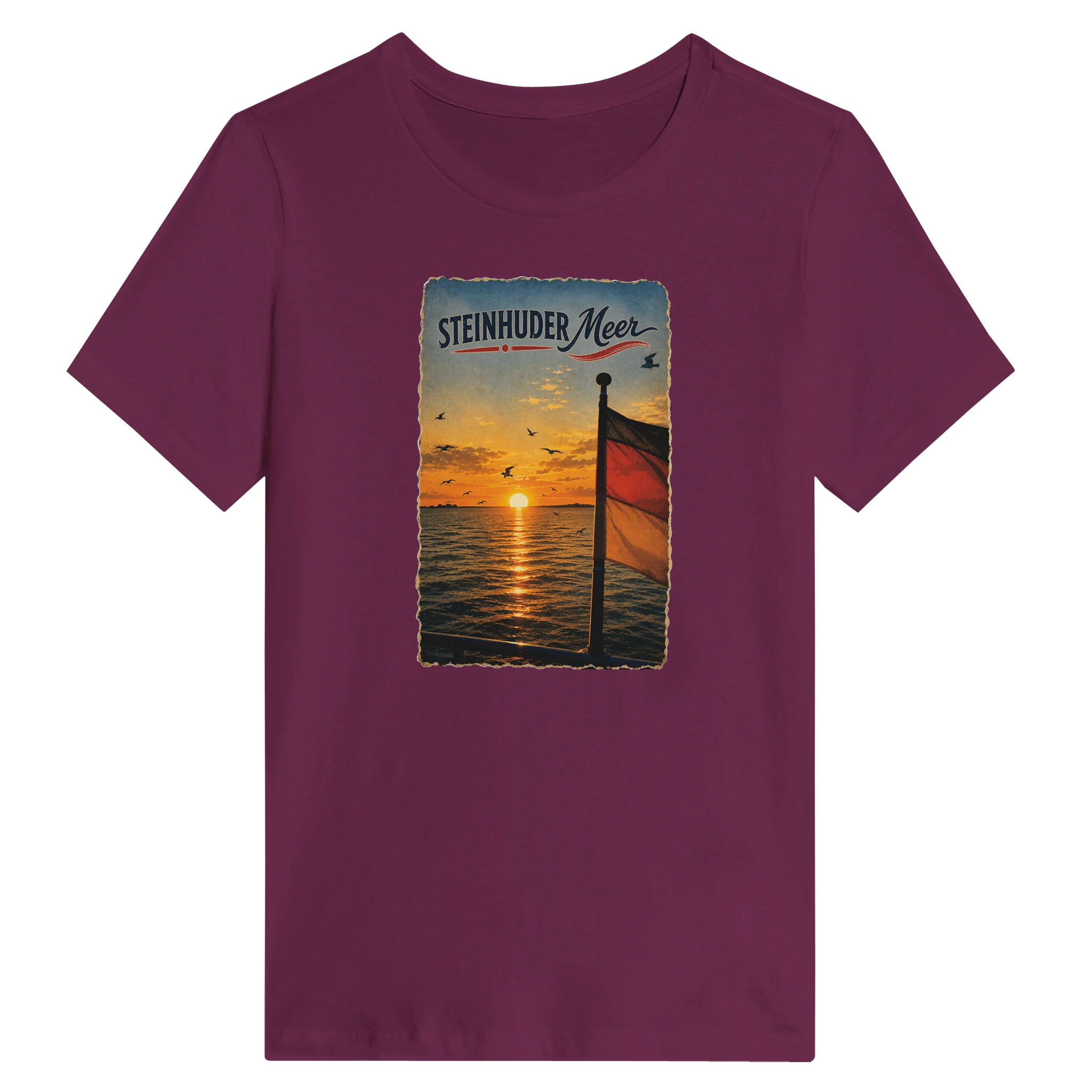 Damen-T-Shirt in Weiß mit Motiv „Flagge und Sunset“