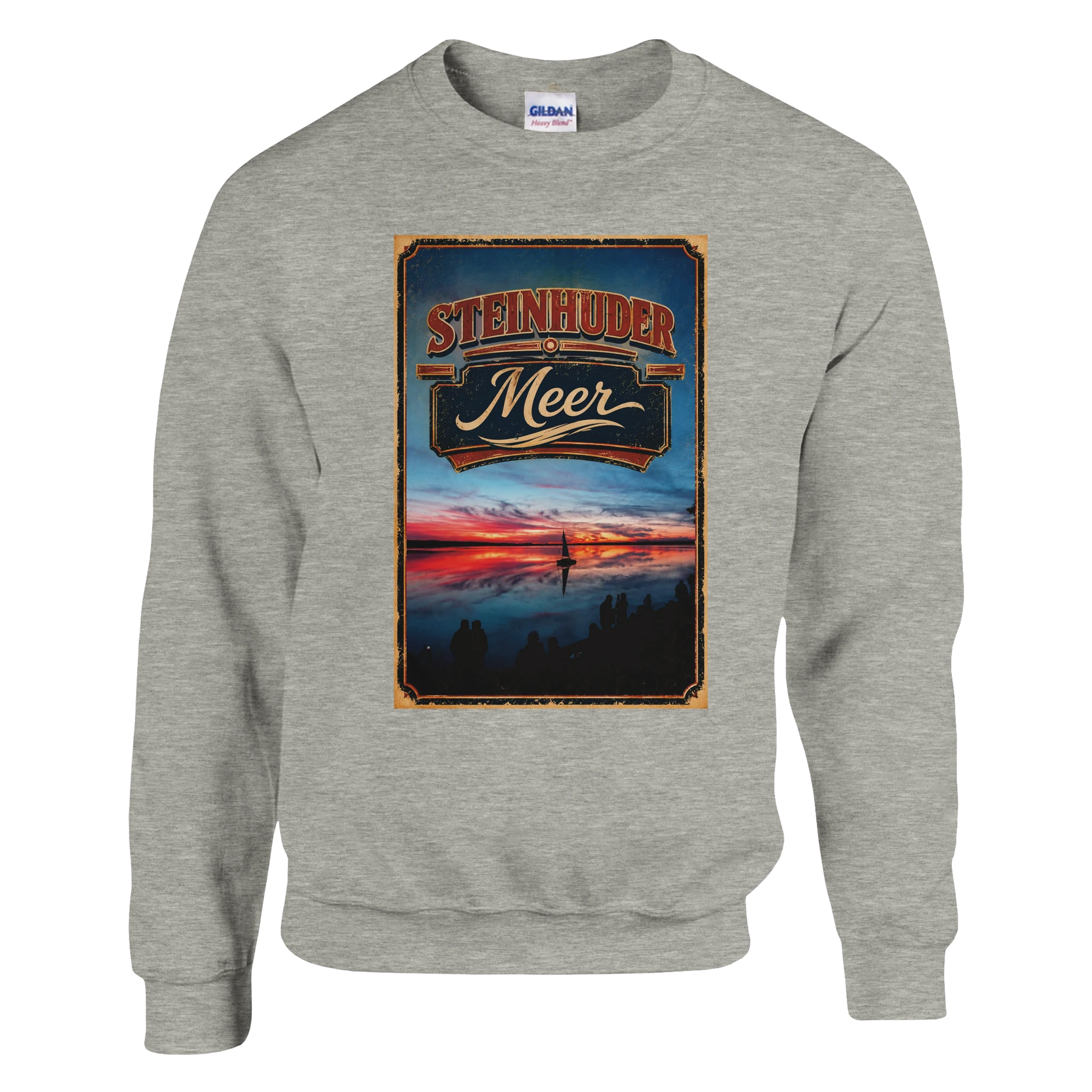 Pullover in Weiß mit Motiv „Sunset und Segler am Wilhelmstein – Steinhuder Meer“