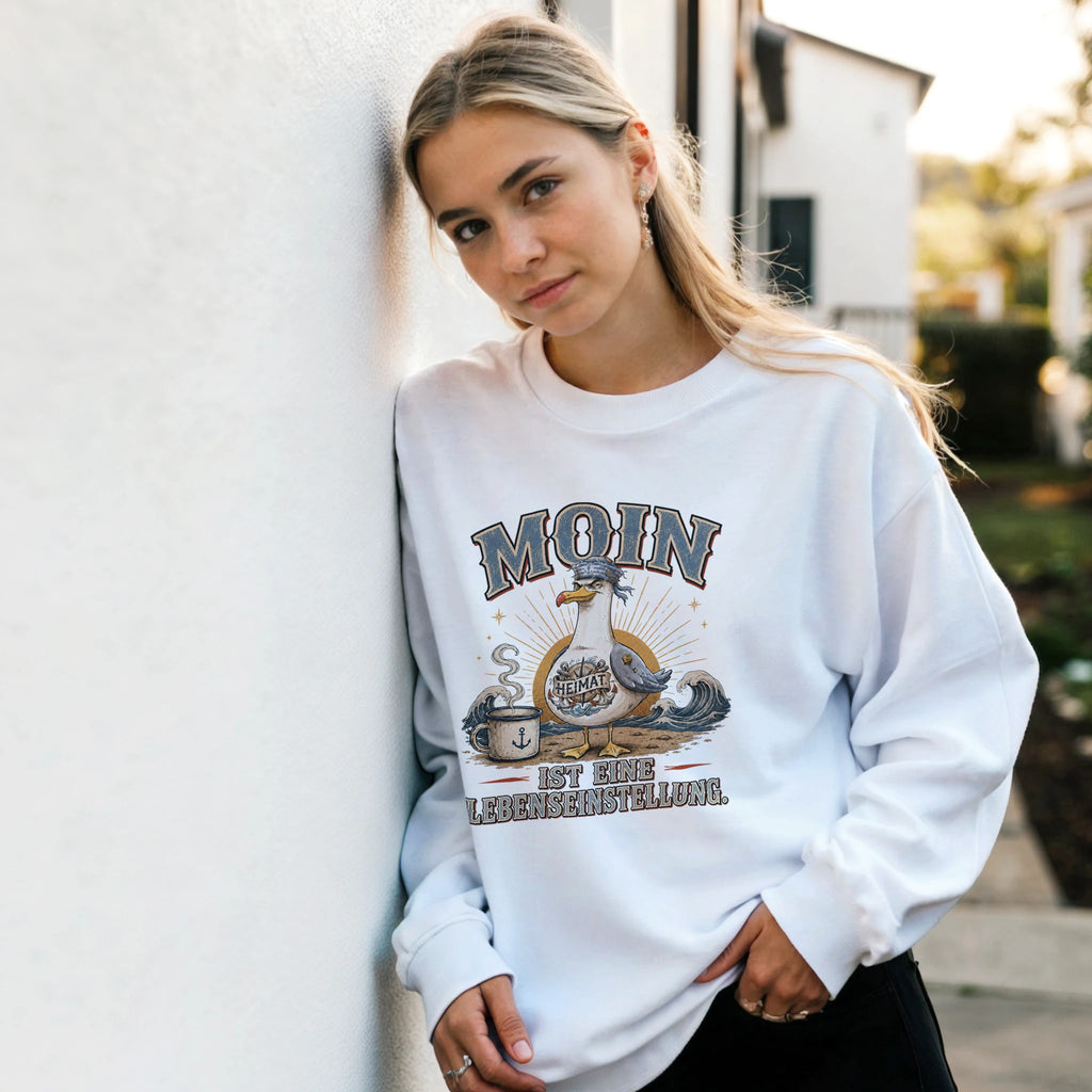 Pullover in Sand mit Motiv „Mehr Gesabbel braucht keiner“
