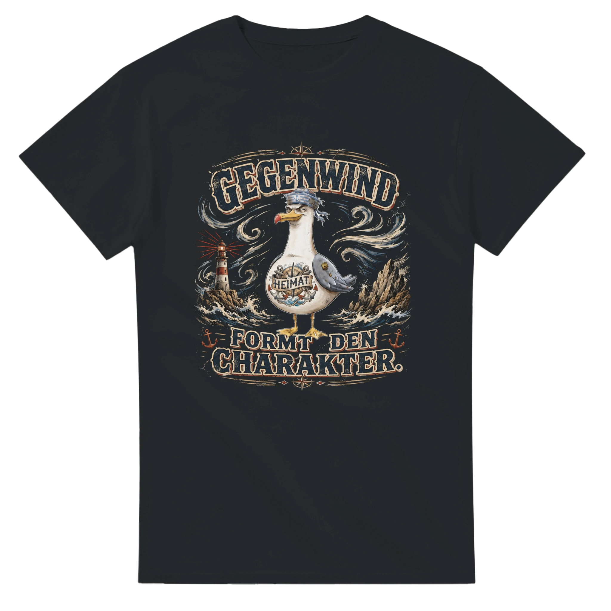 T-Shirt in Natur mit Motiv „Gegenwind formt den Charakter Typisch Norddeutsch“