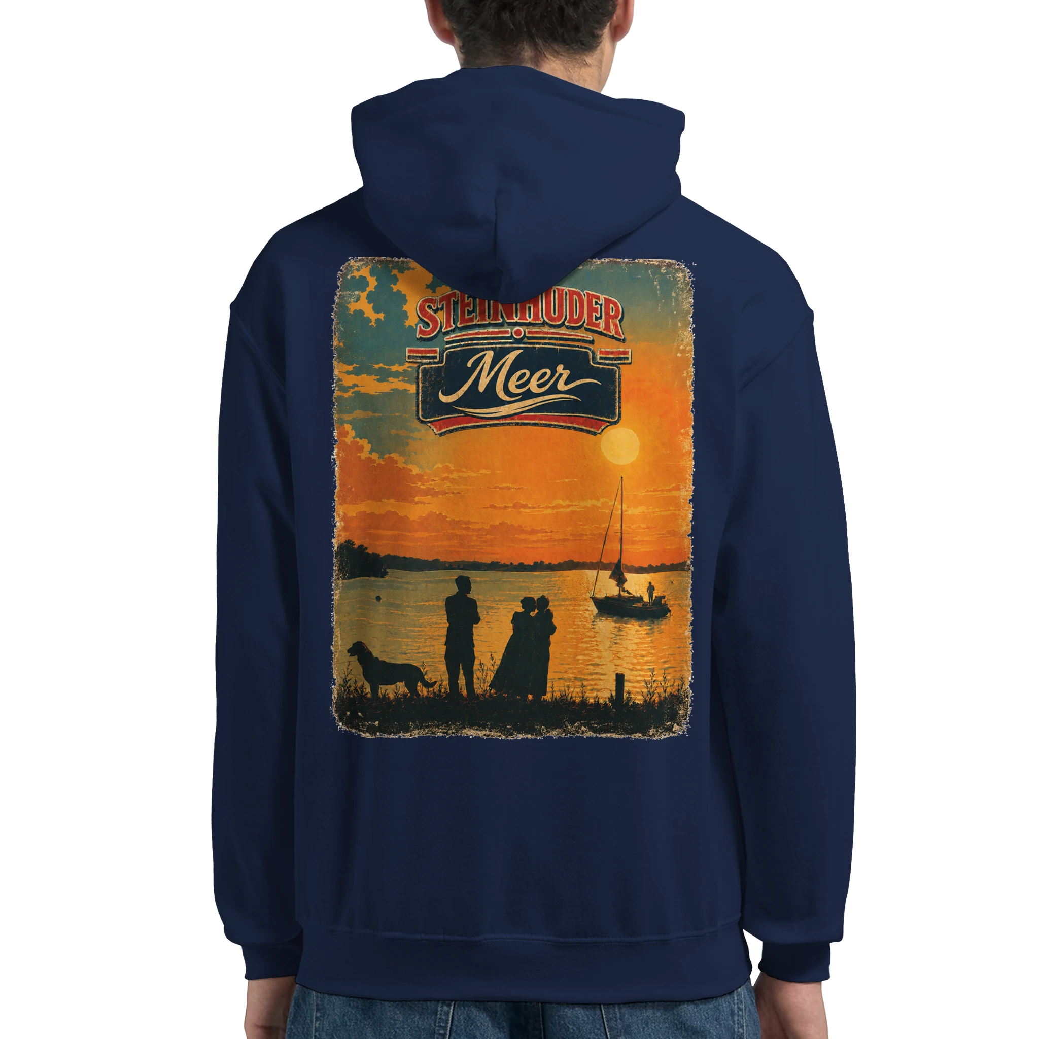 Hoodie in Weiß mit Motiv „Familie beim Sunset“