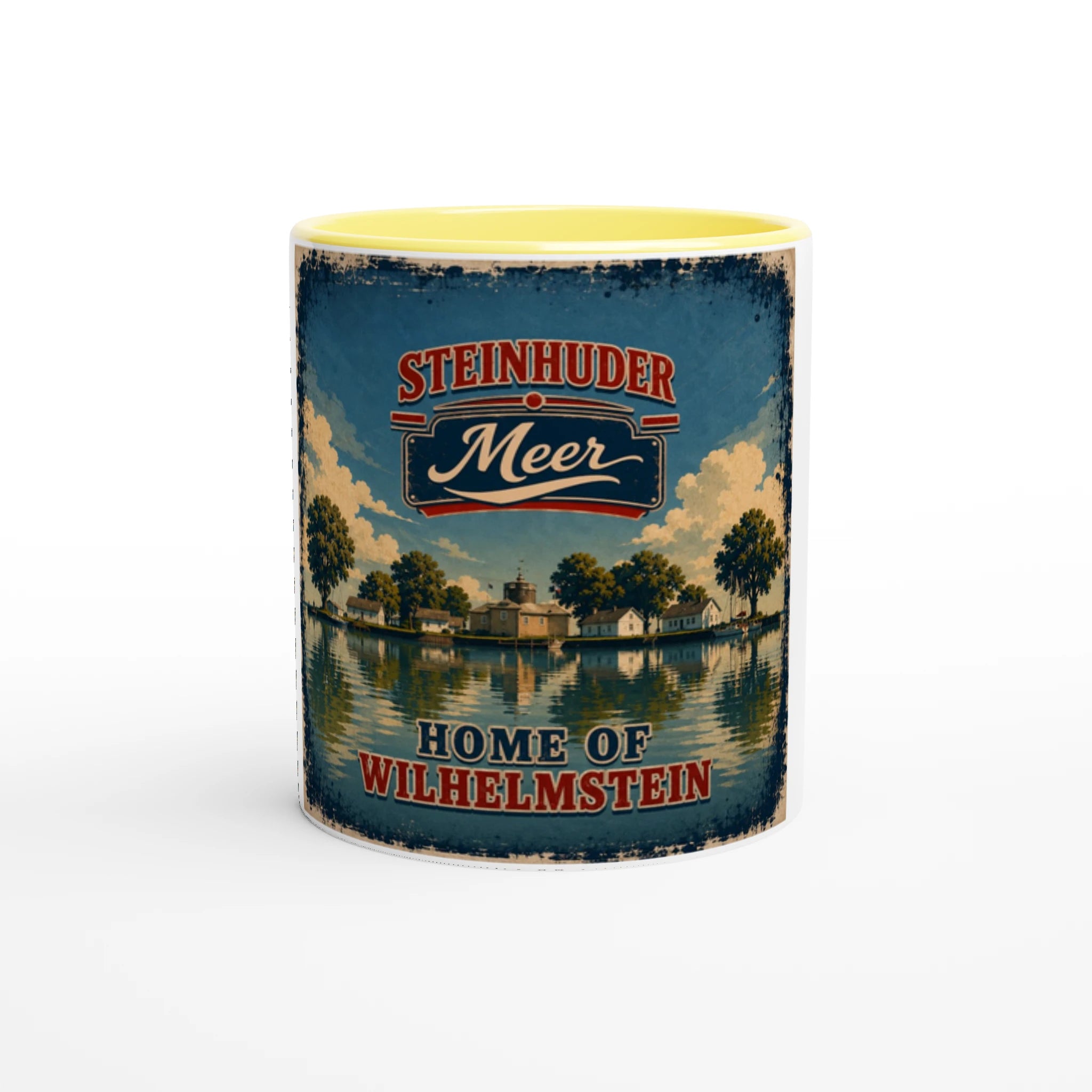Weiße Keramiktasse mit blauer Innenseite und Griff, 300 ml