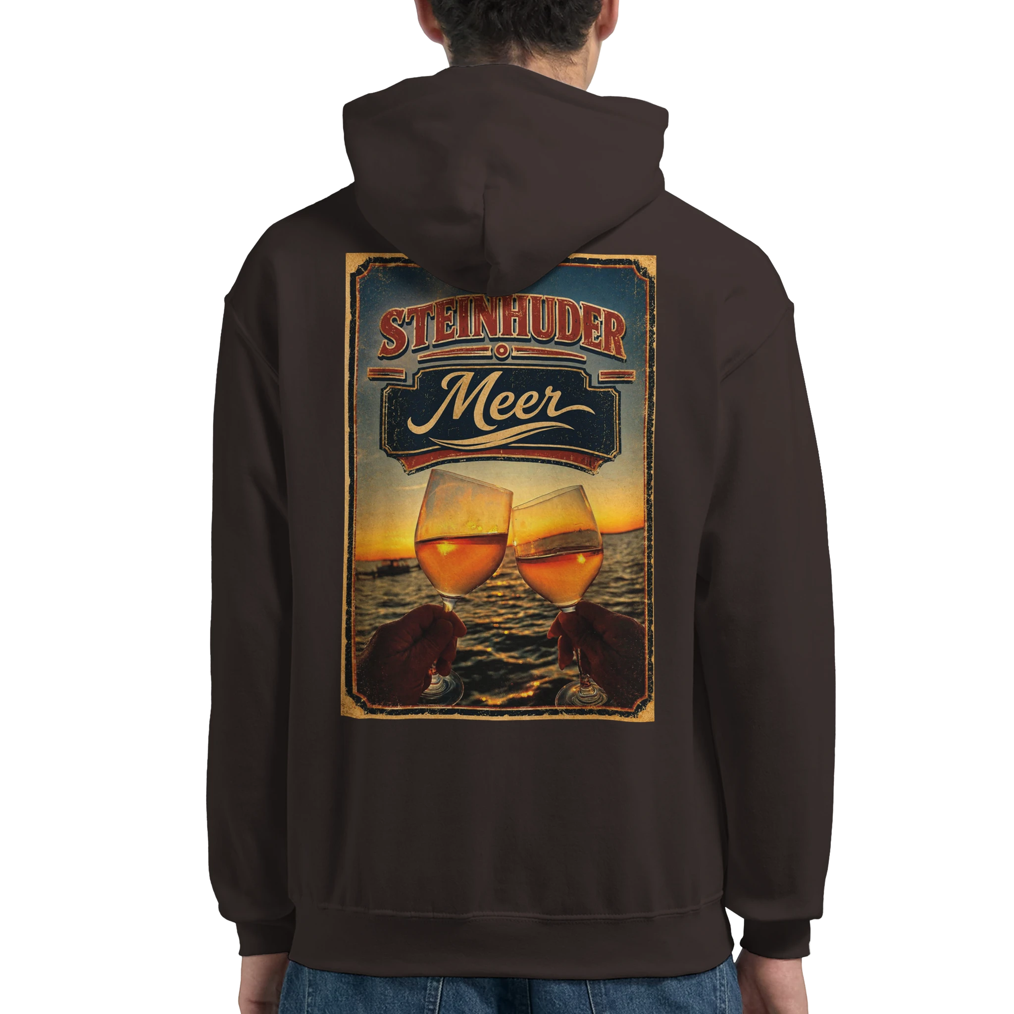 Hoodie in Aschgrau mit Motiv „Stößchen bei Sunset“