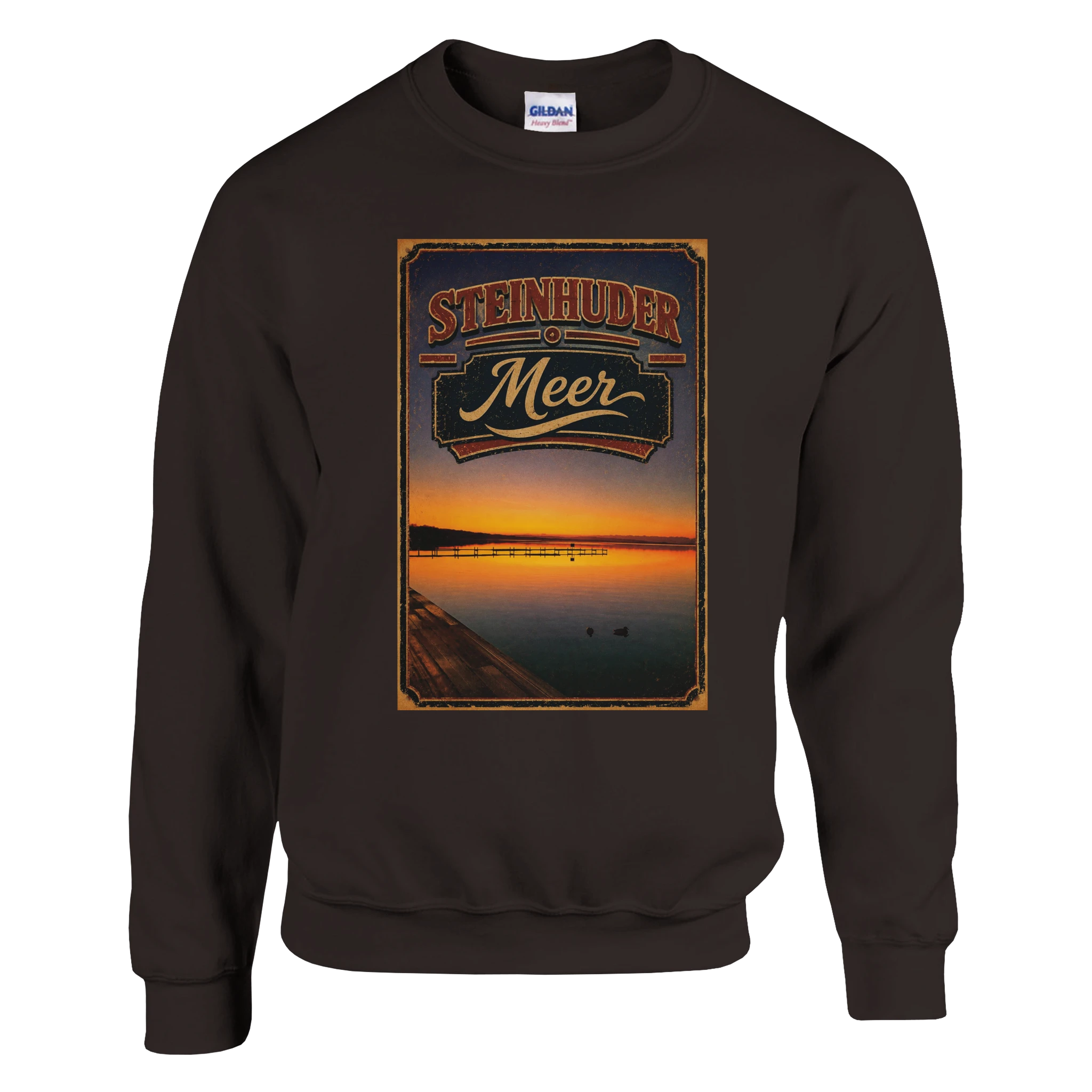 Pullover in Weiß mit Motiv „Steg an der Planke“